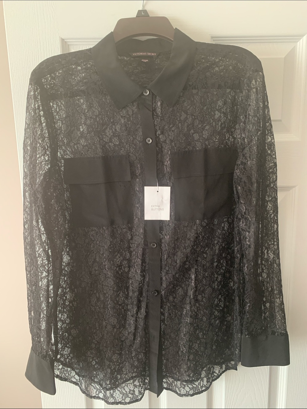 Victoria's Secret Sheer Black Lace Button-Down Shirt